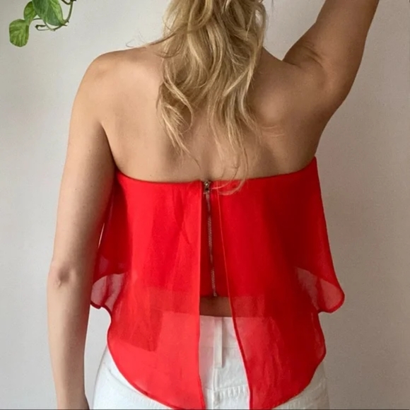 Bebe Solid Chiffon Overlay Crop Top - Picture 6 of 6